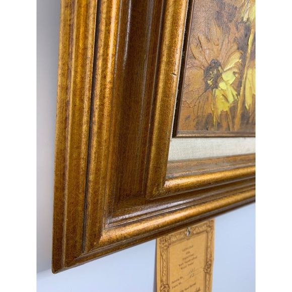 60s Vintage Original Oil Painting Small 17.5 x 15.5" Sunflowers with Frame 6390 - Picture 6 of 10